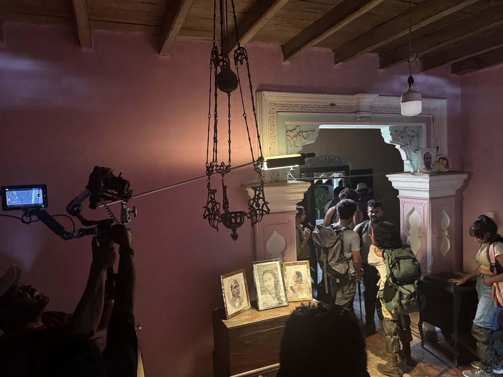 Behind-the-scenes shot of the film crew at work