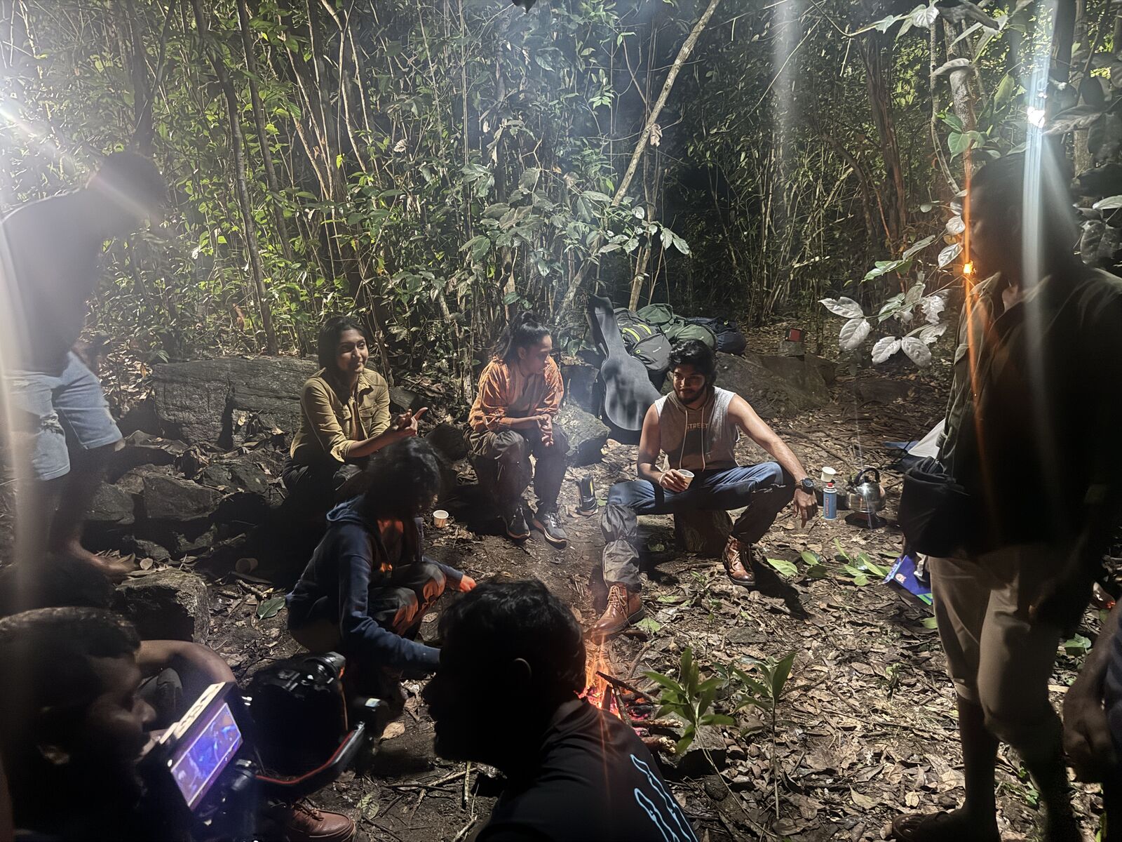 Film crew coordinating a shot during production