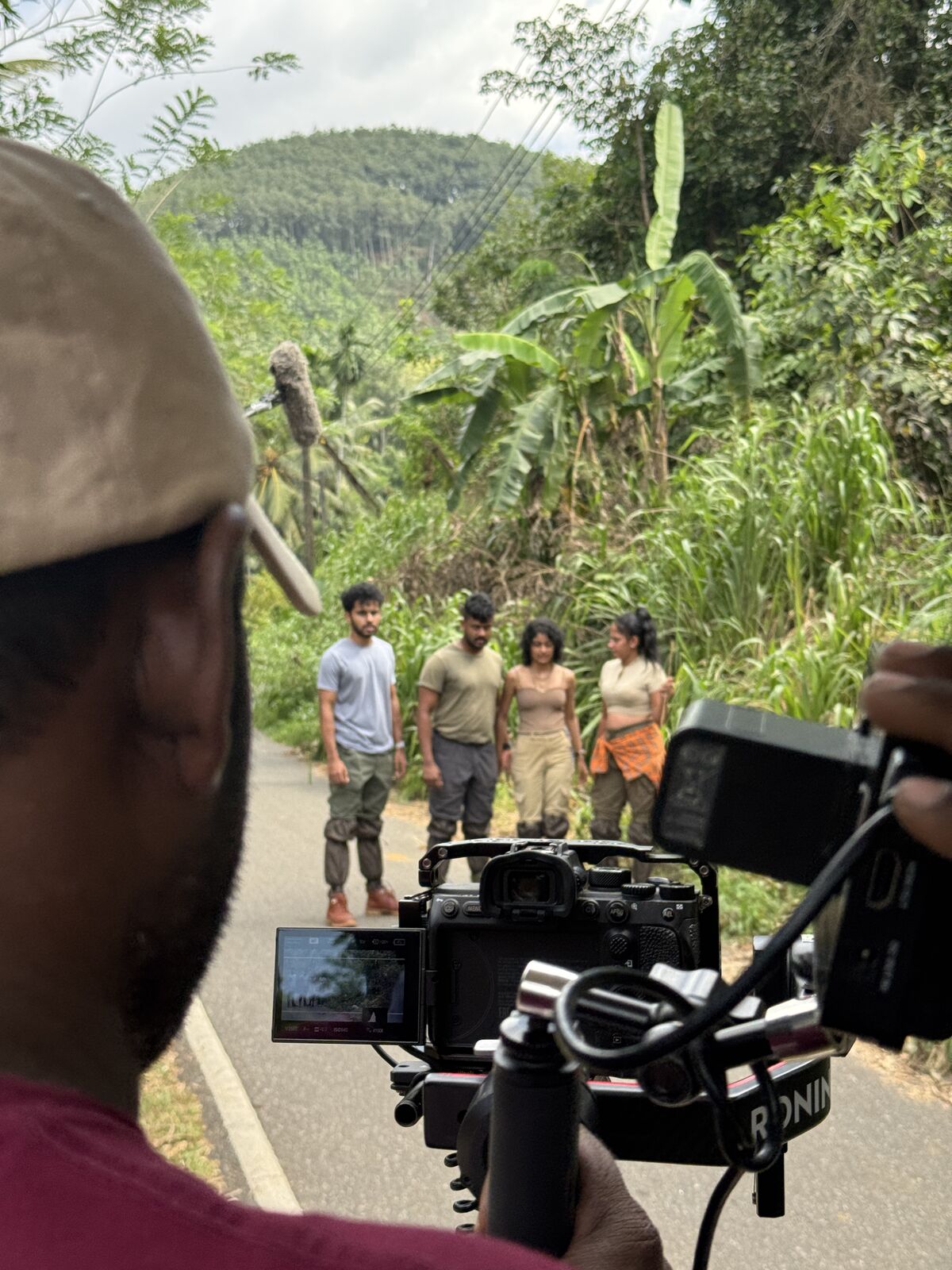 Film crew wrapping up a scene on location