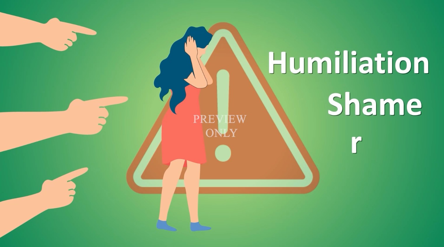 Segment on humiliation and shaming, showing a young woman being pointed at